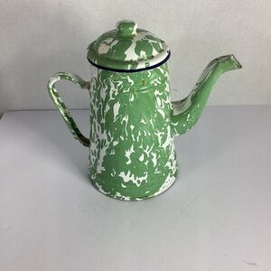 Green and white Swirl granite ware coffee pot vintage